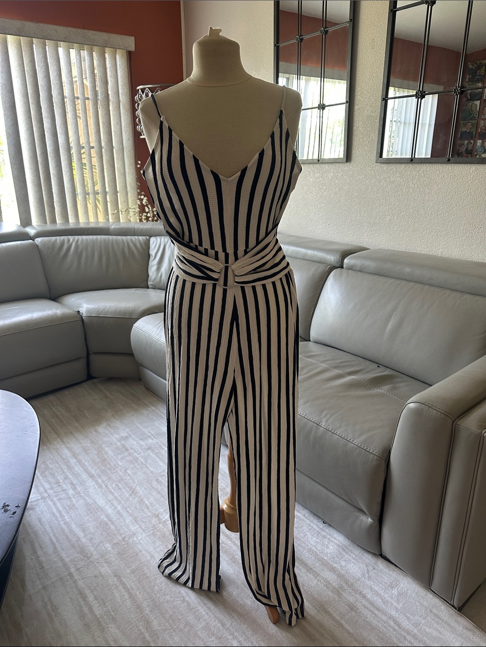 Love Tree navy  & White Vertical Stripe Wide-Leg Jumpsuit size M